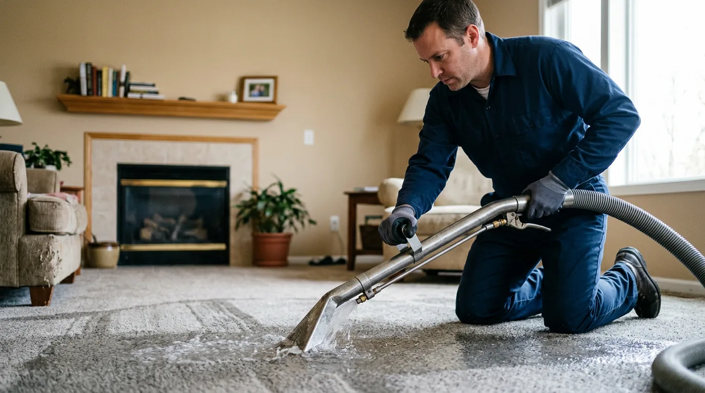 Water damage restoration technician working near Shiocton, WI